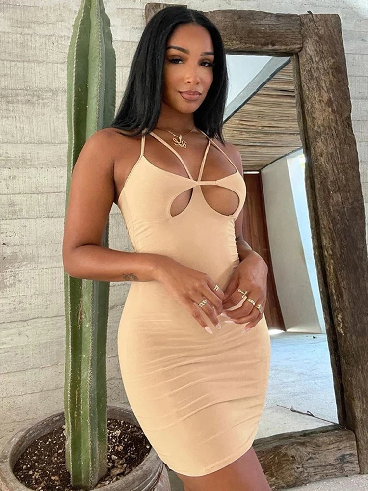 

Chic Hollow Out Slip Mini Dress Summer Elegant Evening Backless Spaghetti Strap Short Dresses Y2k Sexy Party Women's Clothing