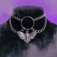 goth moth necklace for women man vintage punk trend witch jewelry skull charm silver chain choker 2022 new accessories