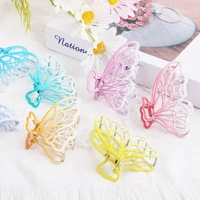 2022 new korean metal gradient color big butterfly shark hair claws for woman female temperament hollowed out grasp clip fashion