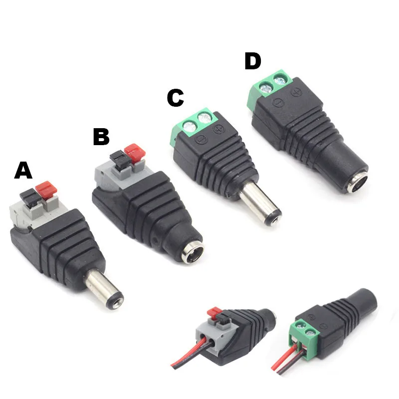 

5pcs Famale Male DC Power Plug Adapter Connector 5.5mm x 2.1mm for LED Strip Lamp Press Connector CCTV Cameras w1