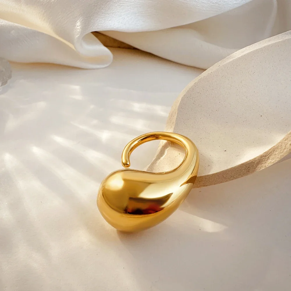 Кольцо женское из нержавеющей стали с полированным камнем в виде капли воды