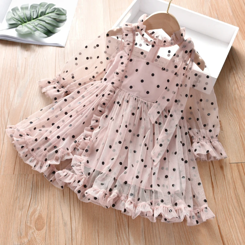 

2021 New Fashion Summer Children's Clothing Girls Dress Polka Dot Mesh Ruffled Children's Clothes Party Birthday Dress