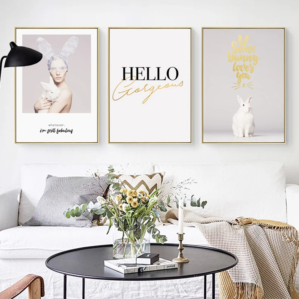 na nowoczesna króliczka różowa roślina ścienna drukowany obraz płótnie do dekoracji ścian w salonie