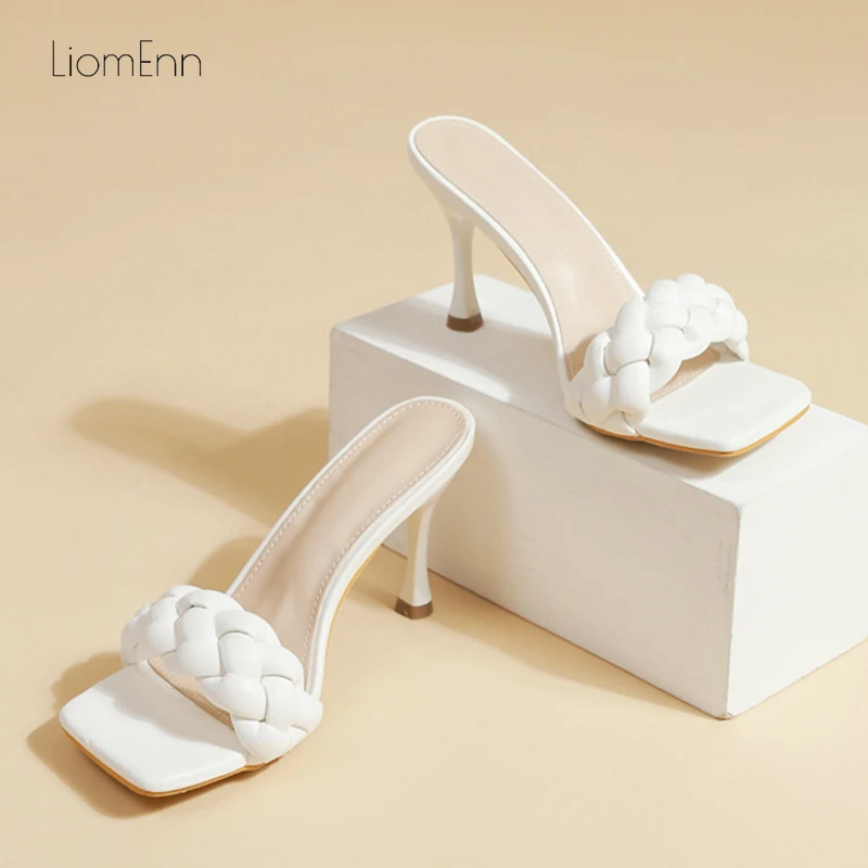

Elegant Weave High Heels Slippers Women Party Shoes 2022 New Summer Ladies Sexy Heels Sandals Women Luxury White Flip Flops