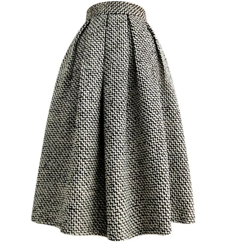 Small Frangrant Winter Thick Tweed Wool Ball Gown Skirt Women Vintage High Waist Party Princess Umbrella