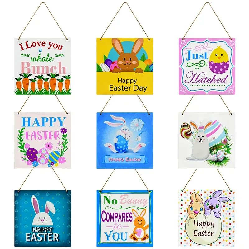 

HAPPY EASTER Party Door Hanging Sign Bunny Chick Wooden Plaque Easter Pendants For Home Easter Rabbit Party Wreath Decor Gifts
