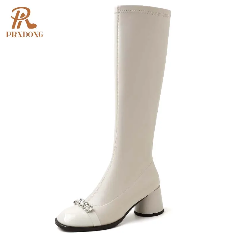 PRXDONG/Новая классика осенне-зимняя теплая обувь на массивном каблуке с квадратным