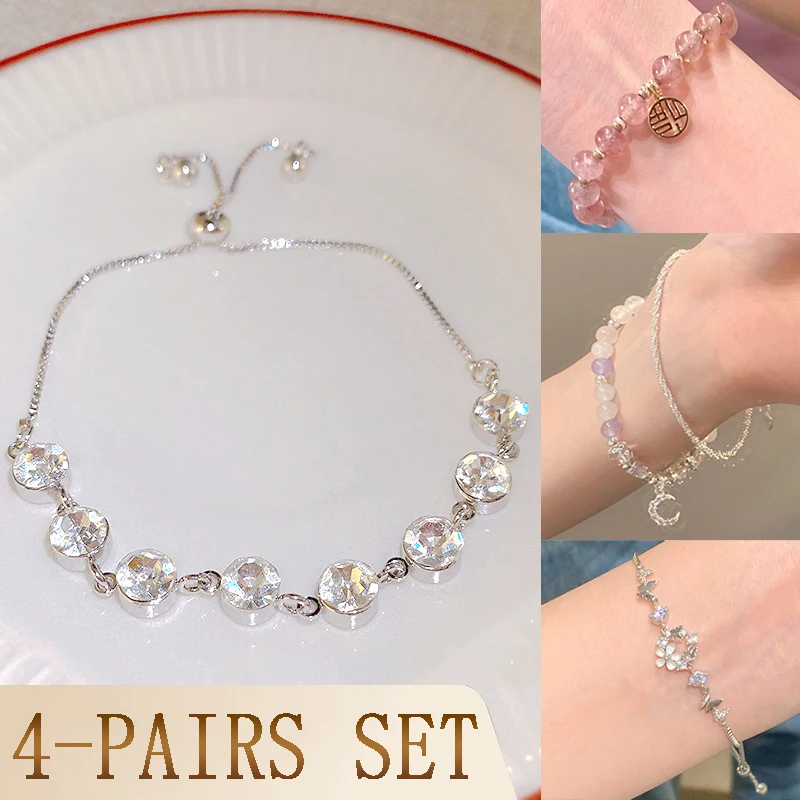 

Bangles for Women Couple Hand Bracelet Jewelry Sets Retro Imple Versatile Simulated Pearl Female Fashion Accessories Girl Beaded