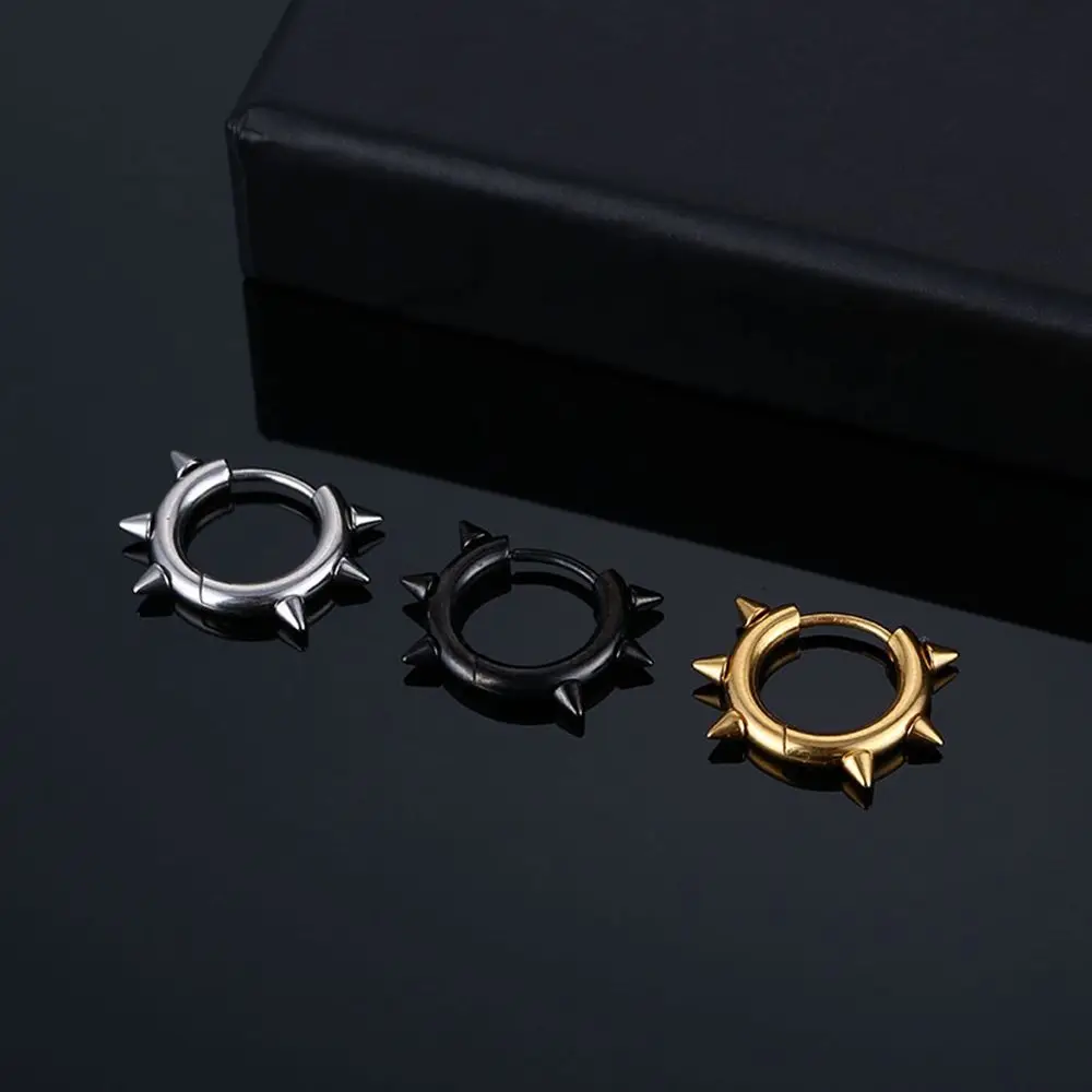 

Stainless Steel Rivet Hoop Earrings Tapered Coil Earrings Trend Jewelry Glossy Titanium Steel Earrings Hip Hop Hoop Earrings
