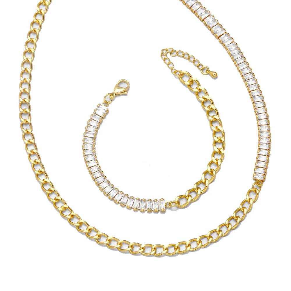 

Female simple cold style zircon necklace European and American niche design copper inlaid CZ shiny clavicle chain bracelet set