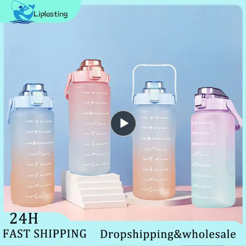 

Fitness Sports Bottle Gradient Color Household Plastic Water Cups Outdoor Travel Water Bottle Straw Cup Kitchen Accessories 2l
