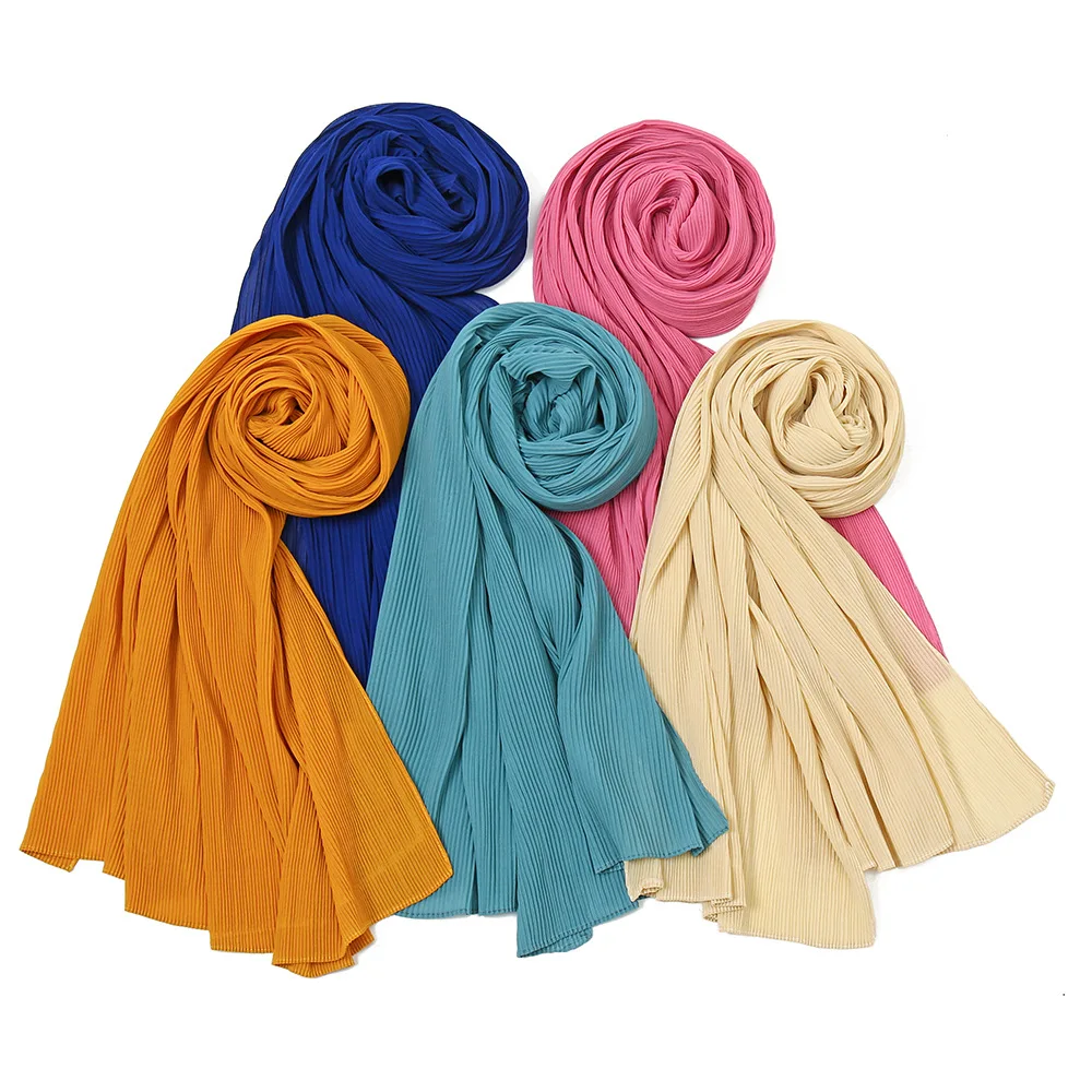 

Pearl chiffon Fold Solid color 180*85cm ethnic hijab scarves Toothpick Crumple Headscarf In stock Wholesale YW32