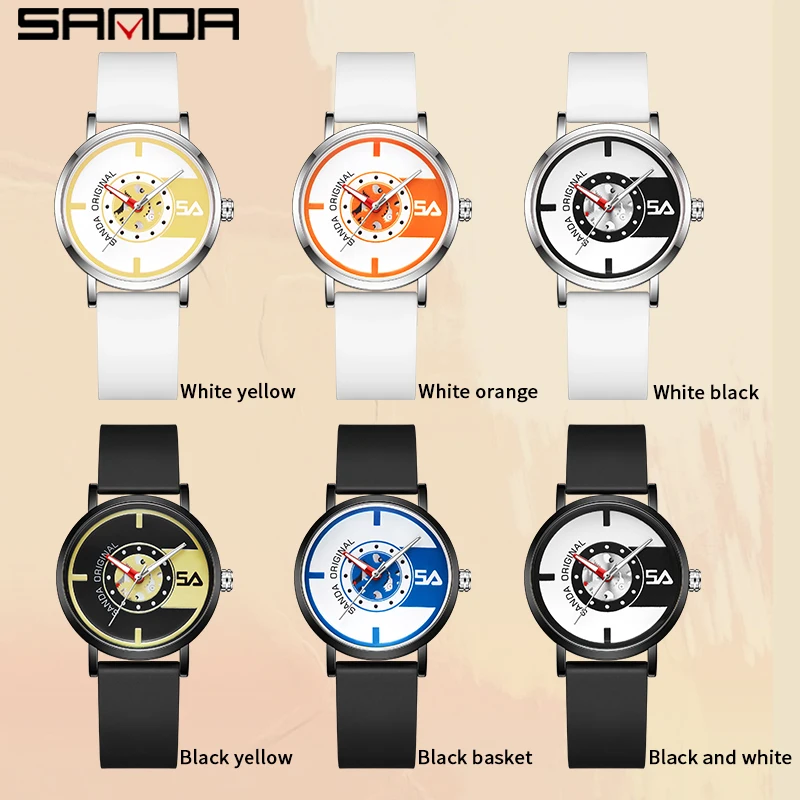 SANDA Ladies Watch Trend Creative Quartz Mens Sports Clock Fashion Casual Unisex Quartz Silicone Water proof Watch Reloj Señoras