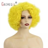 gnimegil yellow wig cosplay synthetic wig short curly hair costume wig for woman high temperature afro curls dress up party fun