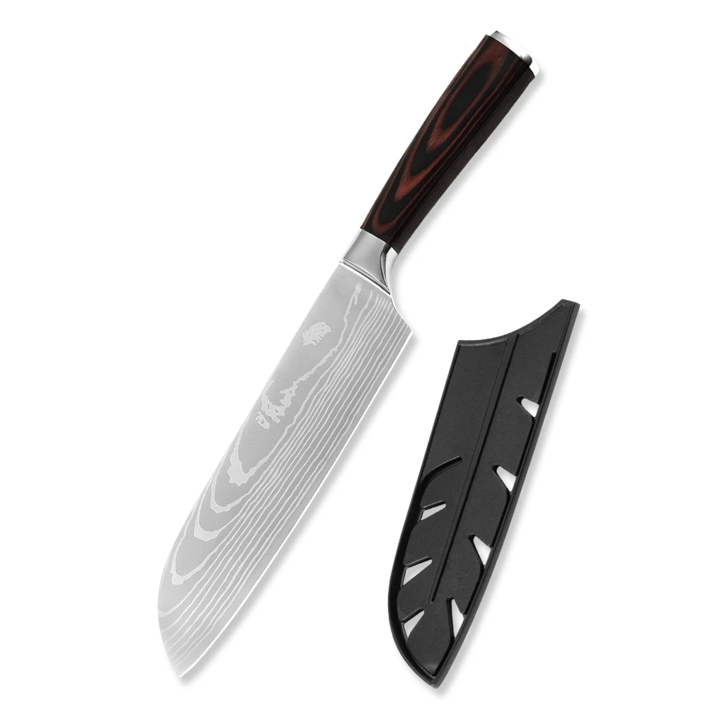 

Sowoll кухонный нож из нержавеющей стали 7 дюймов лазерный дамасский шаблон японский нож сантоку острые лезвия кухонный нож для нарезки инстру...