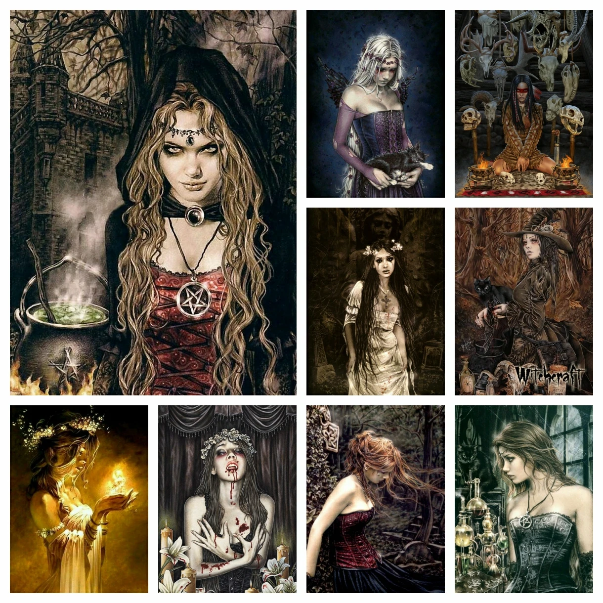 

Victoria Frances Vampire Girl 5D DIY AB Diamond Painting Full Diamond Mosaic Gothic Dark Witch Art Cross Stitch Kits Home Decor