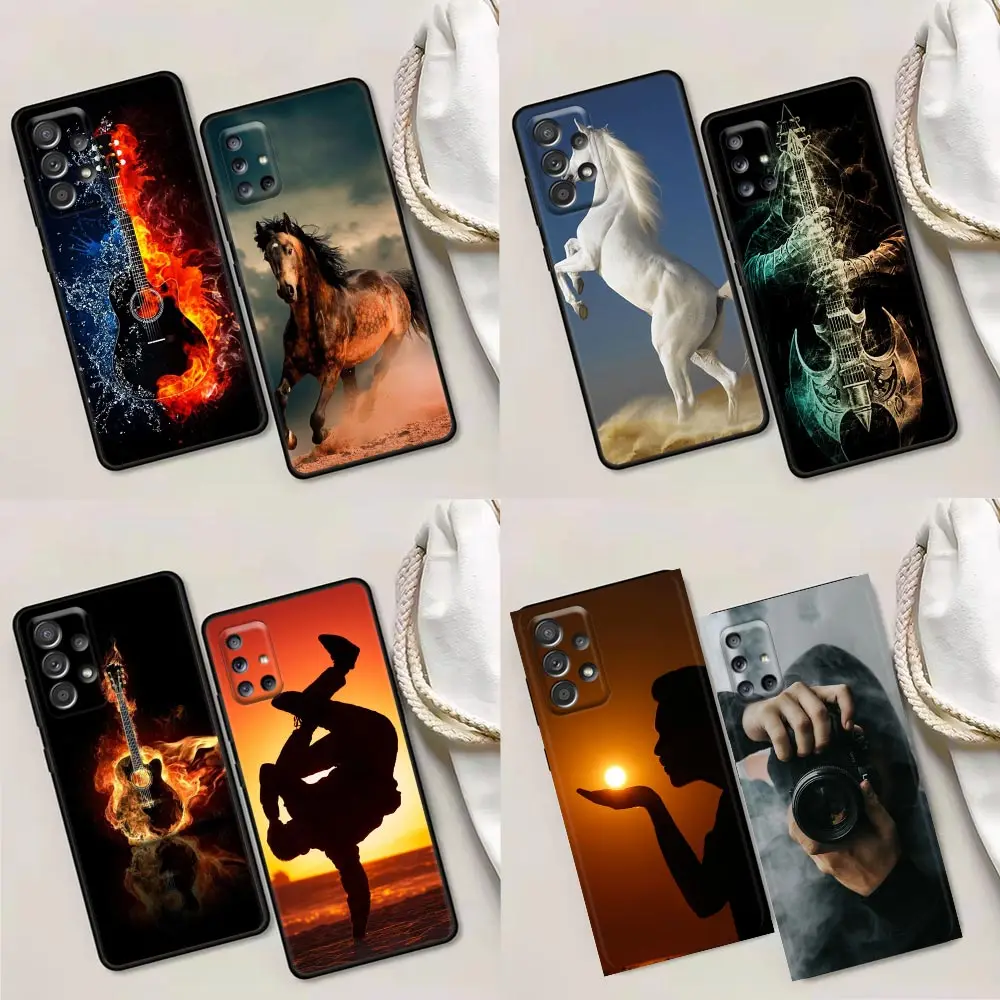 

Phone Case for Samsung A01 A02 A03s A11 A12 A21s A32 A41 A72 A52s 5G A91 Soft Silicone Cover Luxury Camera lens guitar Horse