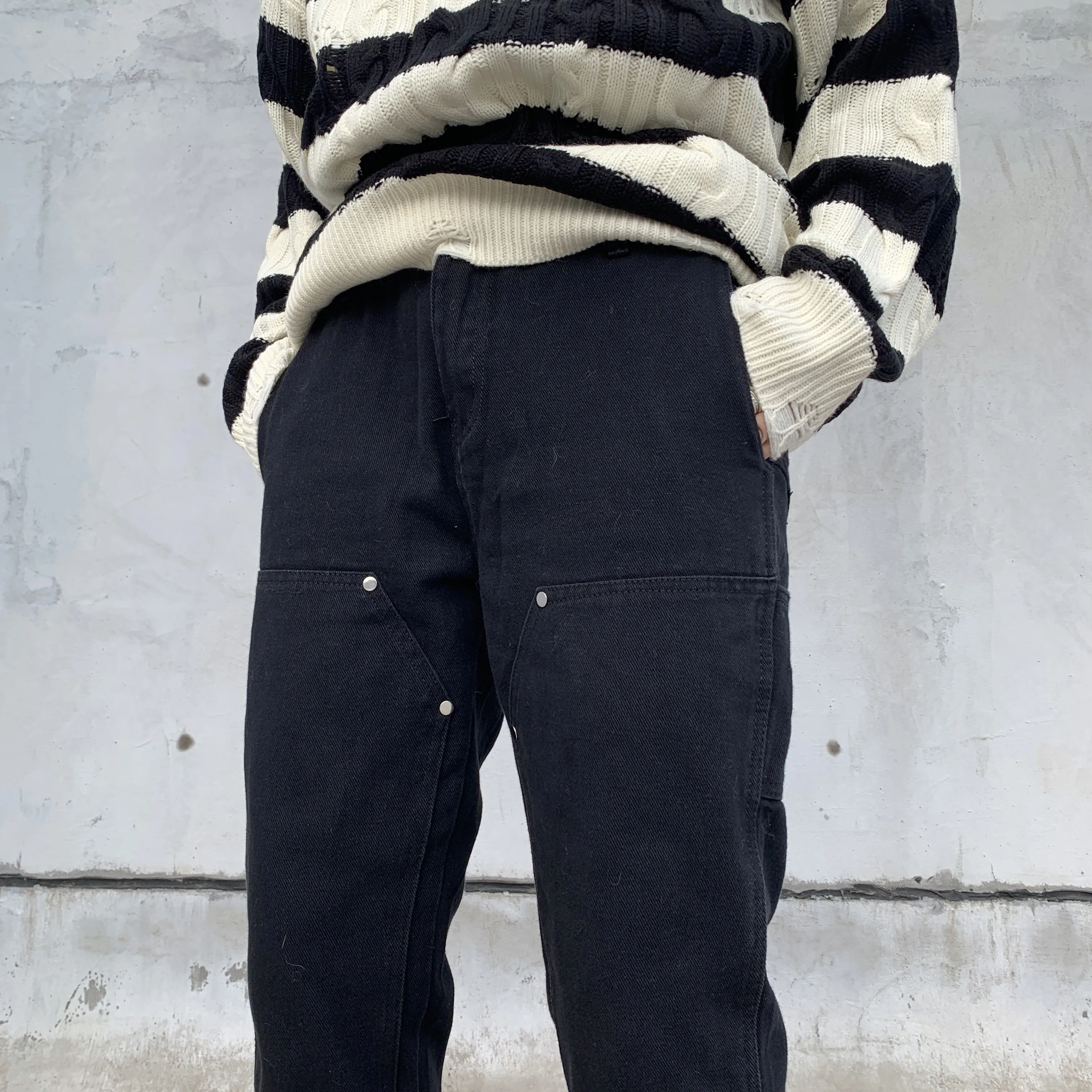 Men's Korean Casual Streetwear Black Harajuku Vintage Jeans Graffiti Wide Leg Baggy Straight Denim Pants Trousers