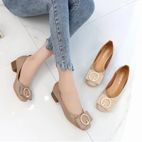 korean metal ring pearl leather loafers wild womens shoes microfiber leather mules thick heels size 34 43 mary janes pumps lady