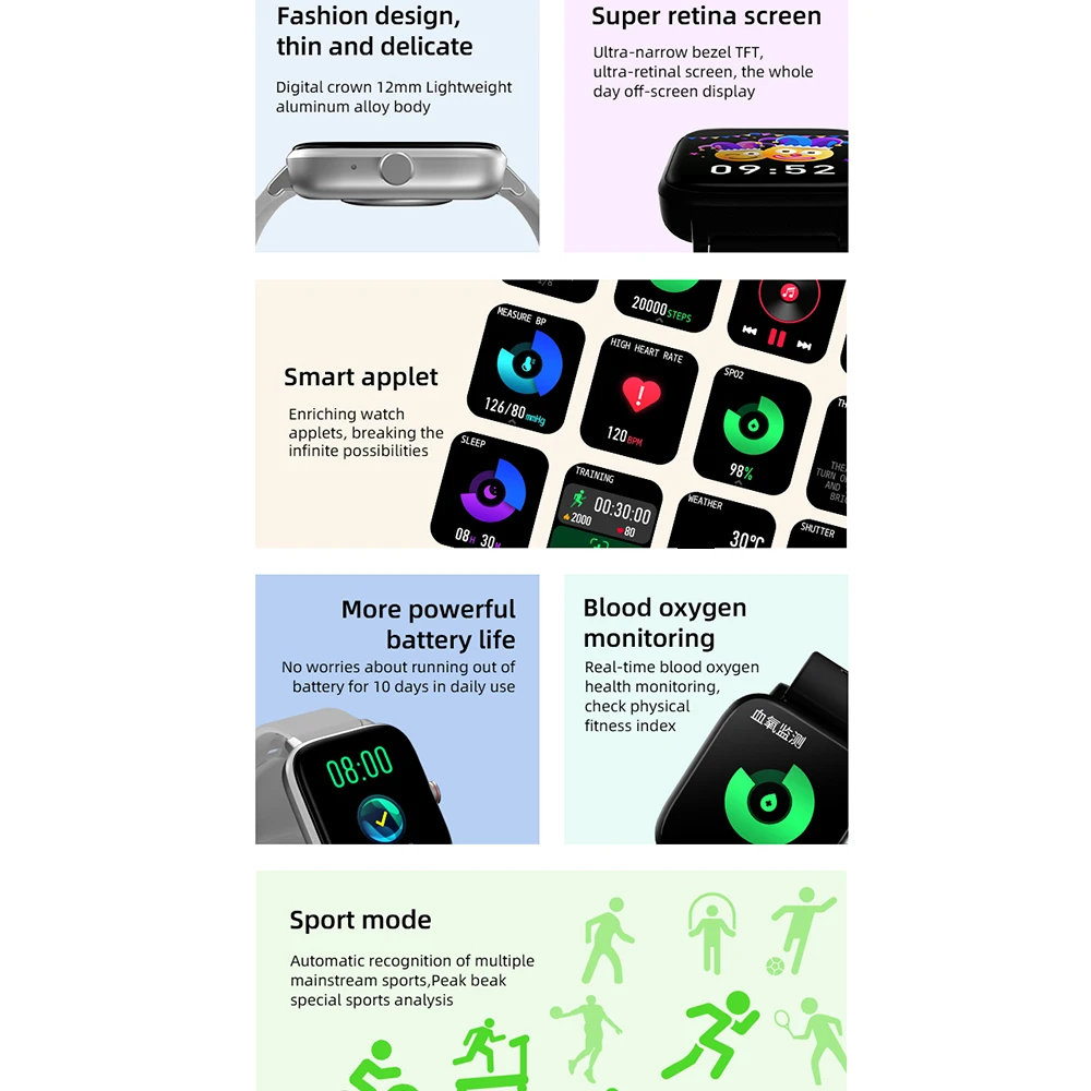 Смарт-часы для мужчин и женщин сенсорный экран 1 69 дюйма bluetooth пульсометр