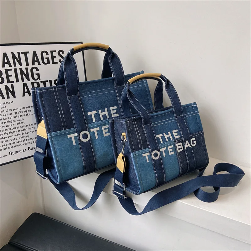 

SWDF Luxury Brands Denim The Tote Bags for Women Handbags Designer Canvas Shoulder Crossbody Bag Patchwork Shopper Purses Clu