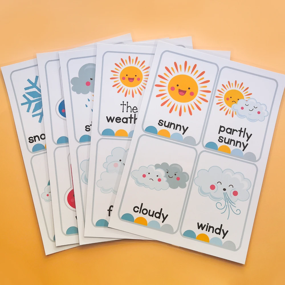 

5Pcs Baby Learning Word Cards Game Weather Waterproof English Early Teacher Classroom Organization School Educational Posters
