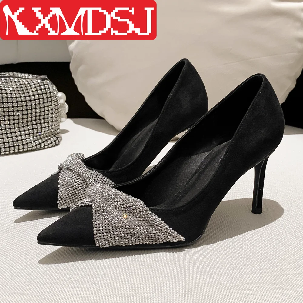 

Pointed Toe Suede Metal Mesh Slip on Pumps Shoes Women 2022 Autumn New Korean Style Shallow Mouth Stiletto High Heels Women