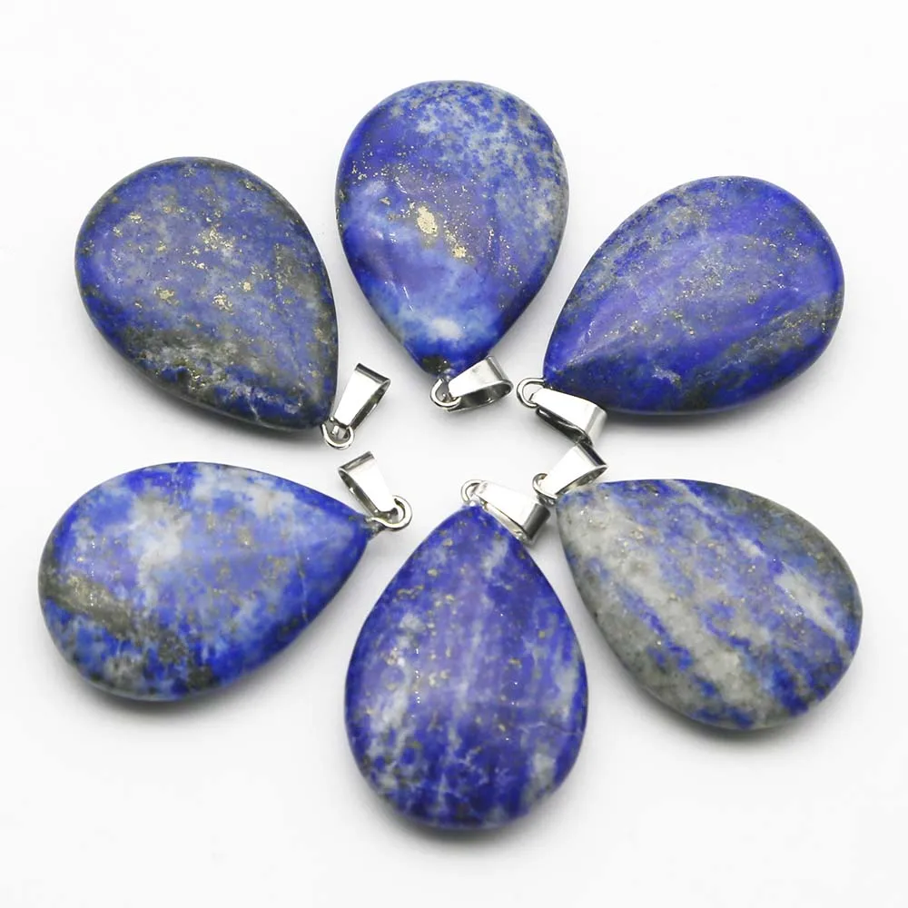 

Quality Natural Lapis Lazuli Water Drop Necklace Pendants Fashion Earrings Sweater Chain Jewelry Gift Accessories Wholesale 8Pcs