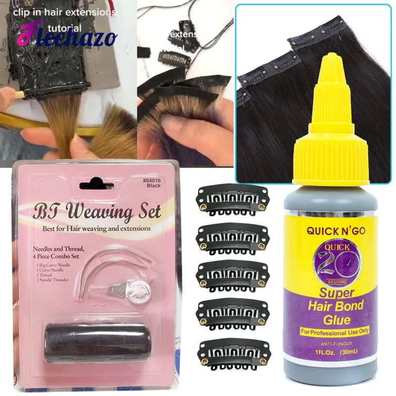 

Quick 20 Sec Black Hair Bond Glue 1Oz 2Oz 8Oz Professional Use Kit Include Weaving Needle Bb Clips Lining Cloth for Weave Making