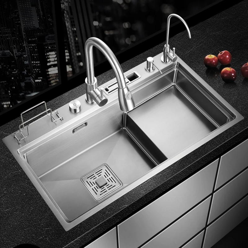 

Stepped Sink Single Slot Kitchen Nano Sink 304 Stainless Steel Vegetable Washing Basin Household Handcrafted Dishwashing Sink