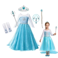 princess dress for girls fancy disney frozen snow queen elsa costume birthday party cosplay kids clothing with crown wig vestido