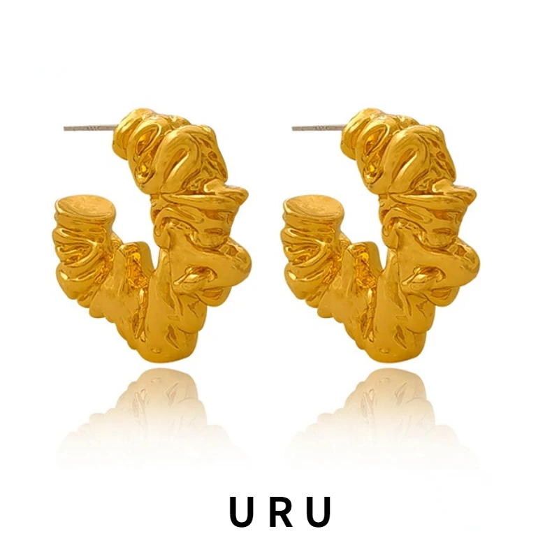 

Modern Jewelry Geometric Hoop Earrings 925 Silver Needle Irregular High Quality Copper Metal Gold Color Earrings For Women Gift