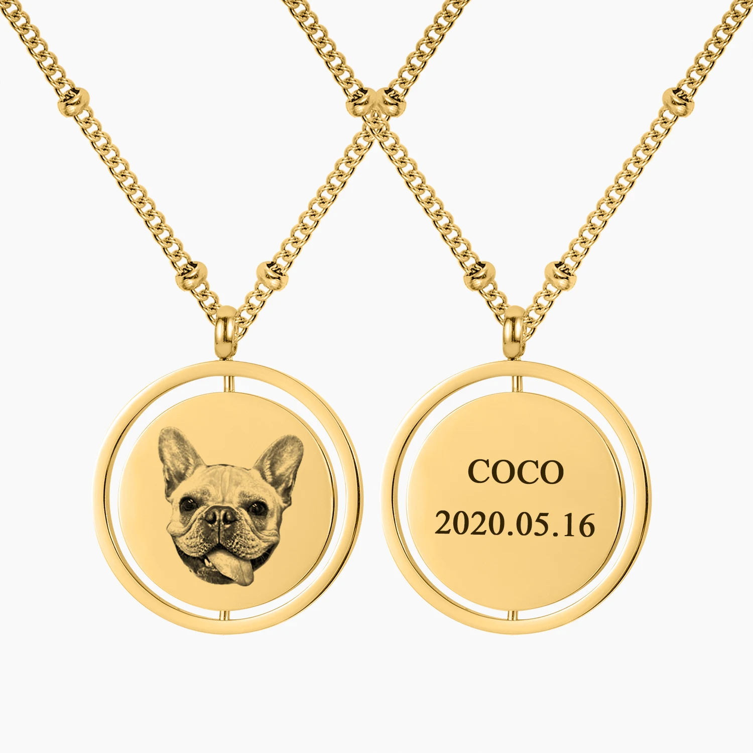 

Custom Pet Photo Necklace Personalized Engraved Dog Portrait Name Pendant Memorial Gift Animal Jewelry For Family Pet Loss Lover