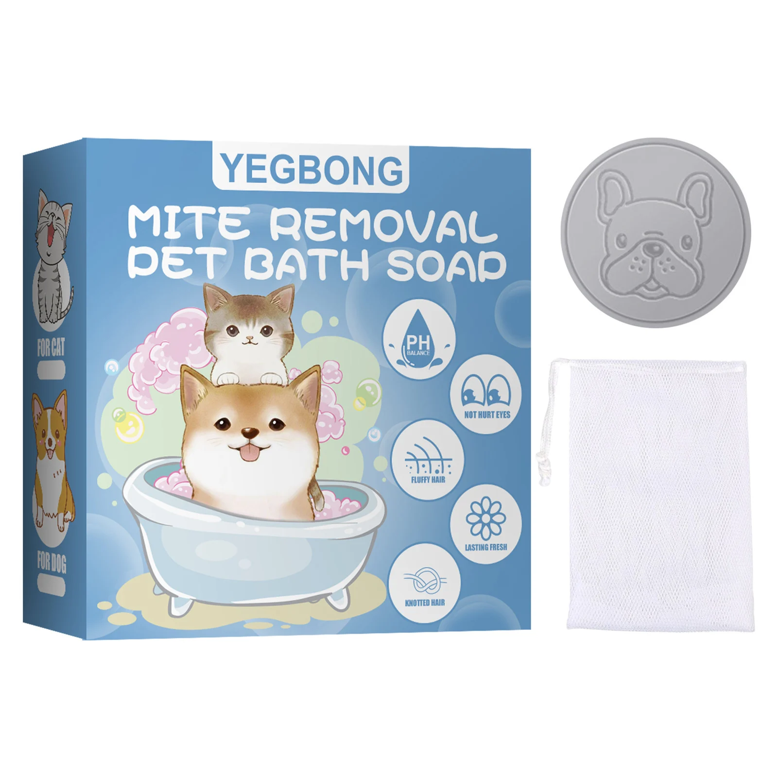

Pet Washing Soap Bar with Bubble Net Mite Removal Anti Itch Moisturizes & Soothes the Skin Pet Cleaning for Cat Dog