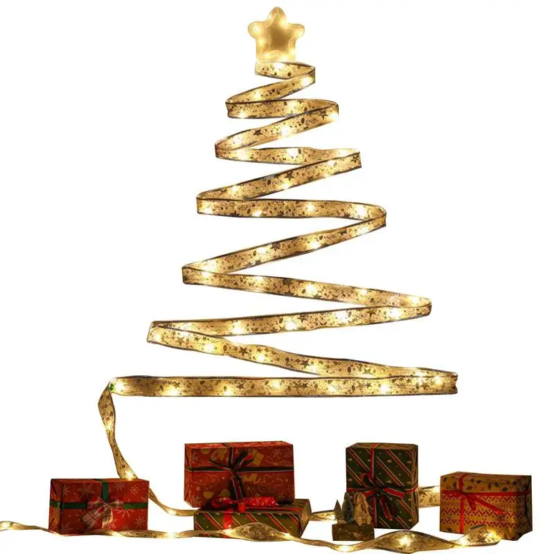 

Christmas Ribbon Lights LED Lights Battery Powered Double Layer Copper Wire Ribbon Bows Lights Fairy Strings Lights For Weddings