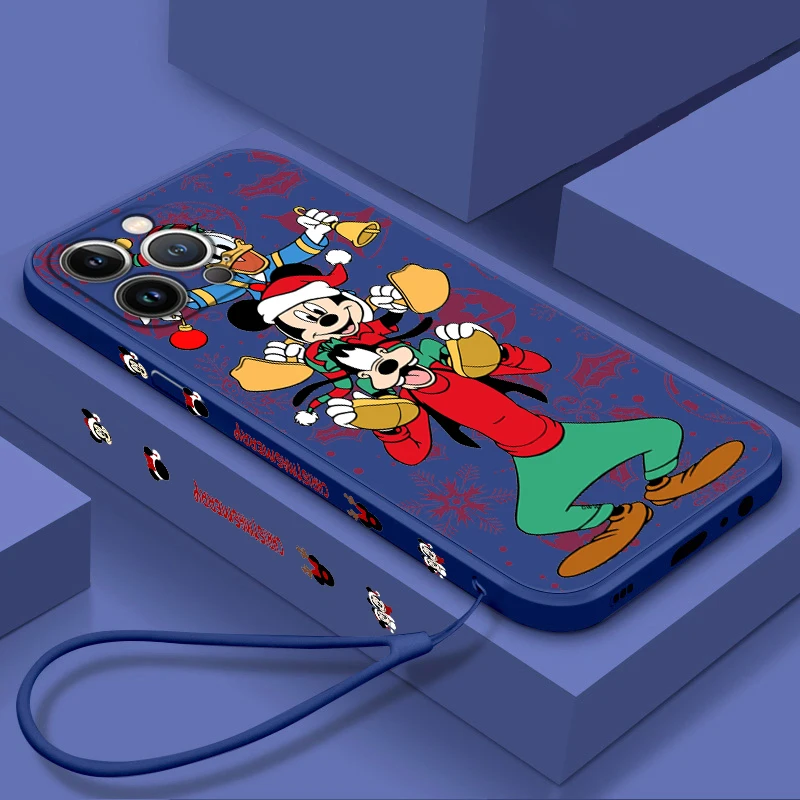 Рождественский аниме Микки для Apple iPhone 15 14 13 12 Mini 11 Pro XS MAX XR X 8 7 6 Plus жидкий левый