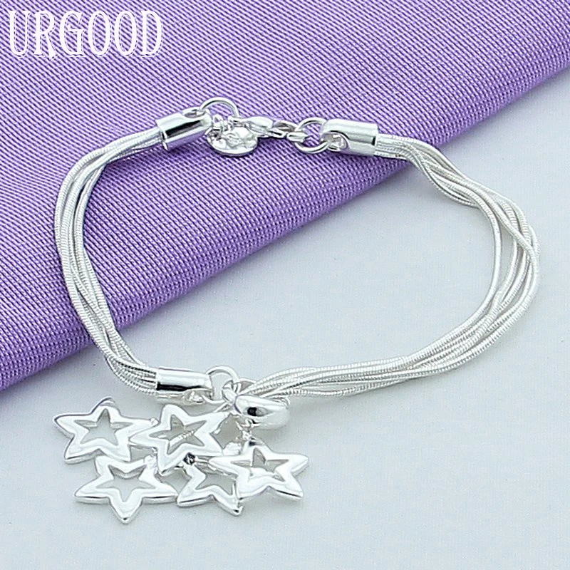 

925 Sterling Silver Jewelry 8 Inches Snake Chain Charm Star Bracelet For Women Party Engagement Wedding Fashion Gift