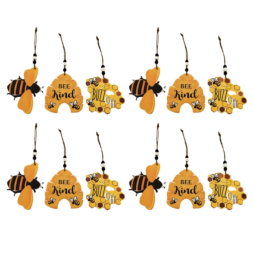 12pcs Wood Made Hanging Ornaments Festival Window Decors for Festival Party
