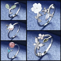 independent creativity 925 sterling silver forest exquisite flowers and leaves opening adjustable ring couple charm jewelry