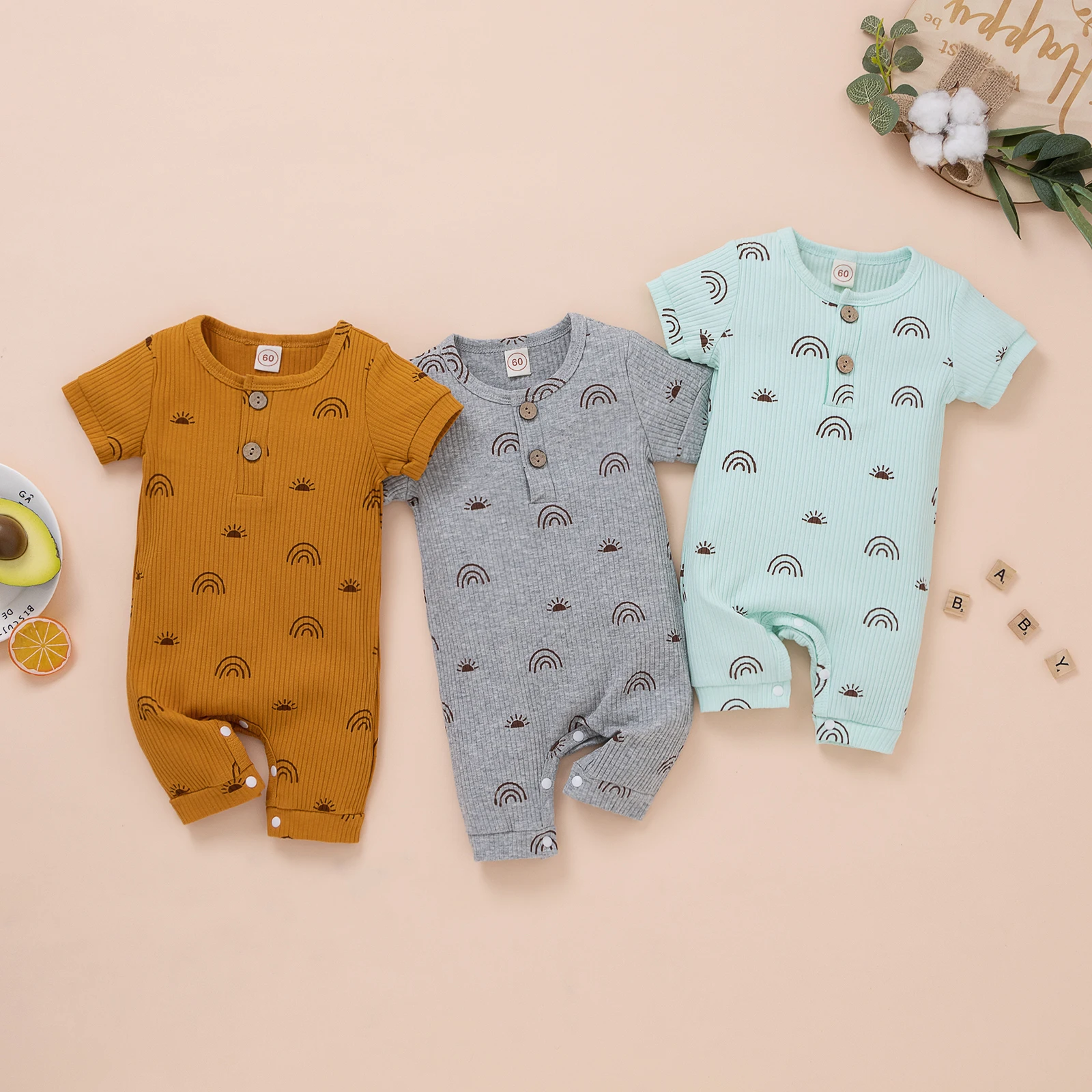 

Infant Toddler Baby Boys Girls Romper Short Sleeve Crew Neck Rainbow Print Jumpsuit Top for Newborn
