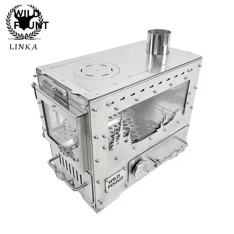 

Outdoor camping portable stainless steel firewood wood heating barbecue tent oven green stove