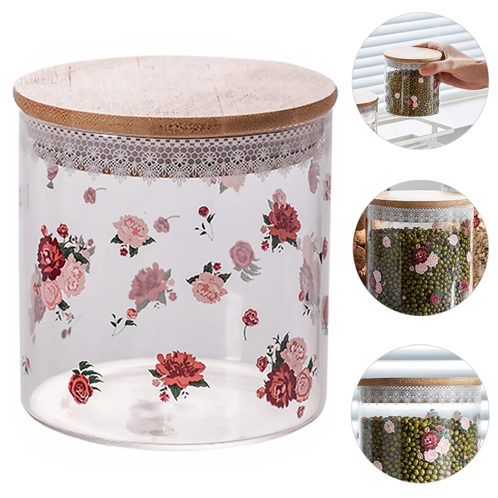 

Storage Tank Tea Jar Food Container Sealing Dried Fruit Rose Pattern Pot Sealed Canister