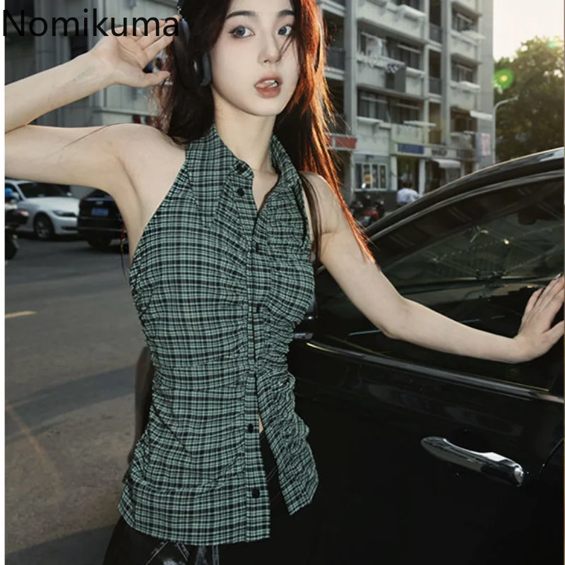 

Топы Nomikuma Y2k летние без рукавов с отложным воротником