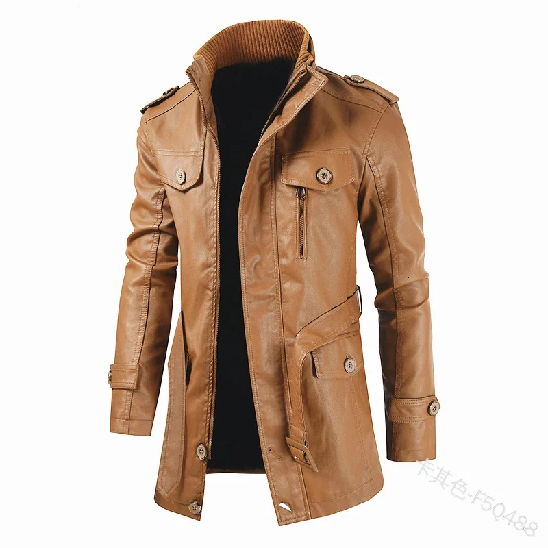 

Trench Coat Fashion Pocket Long Sleeve Solid Color 2022 Men's Stand Collar Zipper Patchwork Slim Fit Tied Coat Autumn Winter