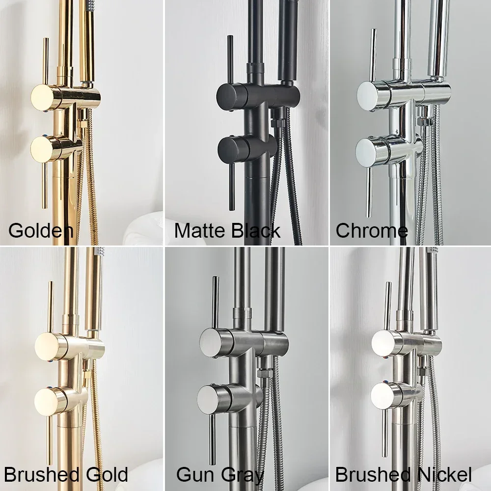 Матовый черный напольный смеситель для ванны душевой с двойной ручкой отдельно