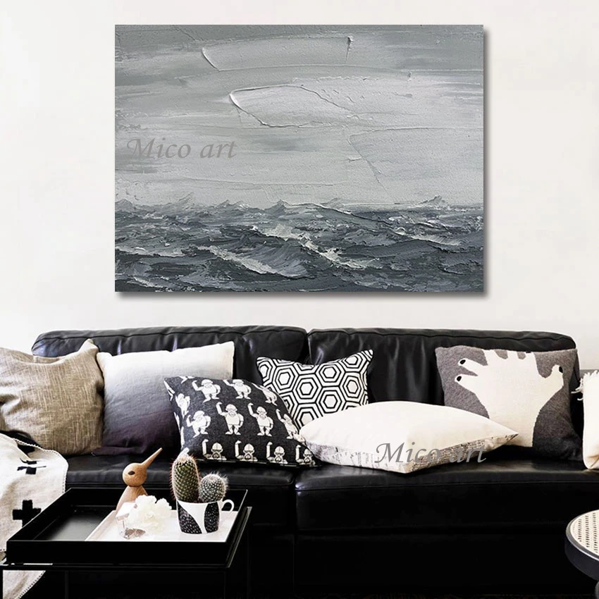 

Abstract Unframed Knife Art Picture Rough Sea Scenery Canvas Wall Paintings For Living Room Decoration 3d Hand-painted Artwork
