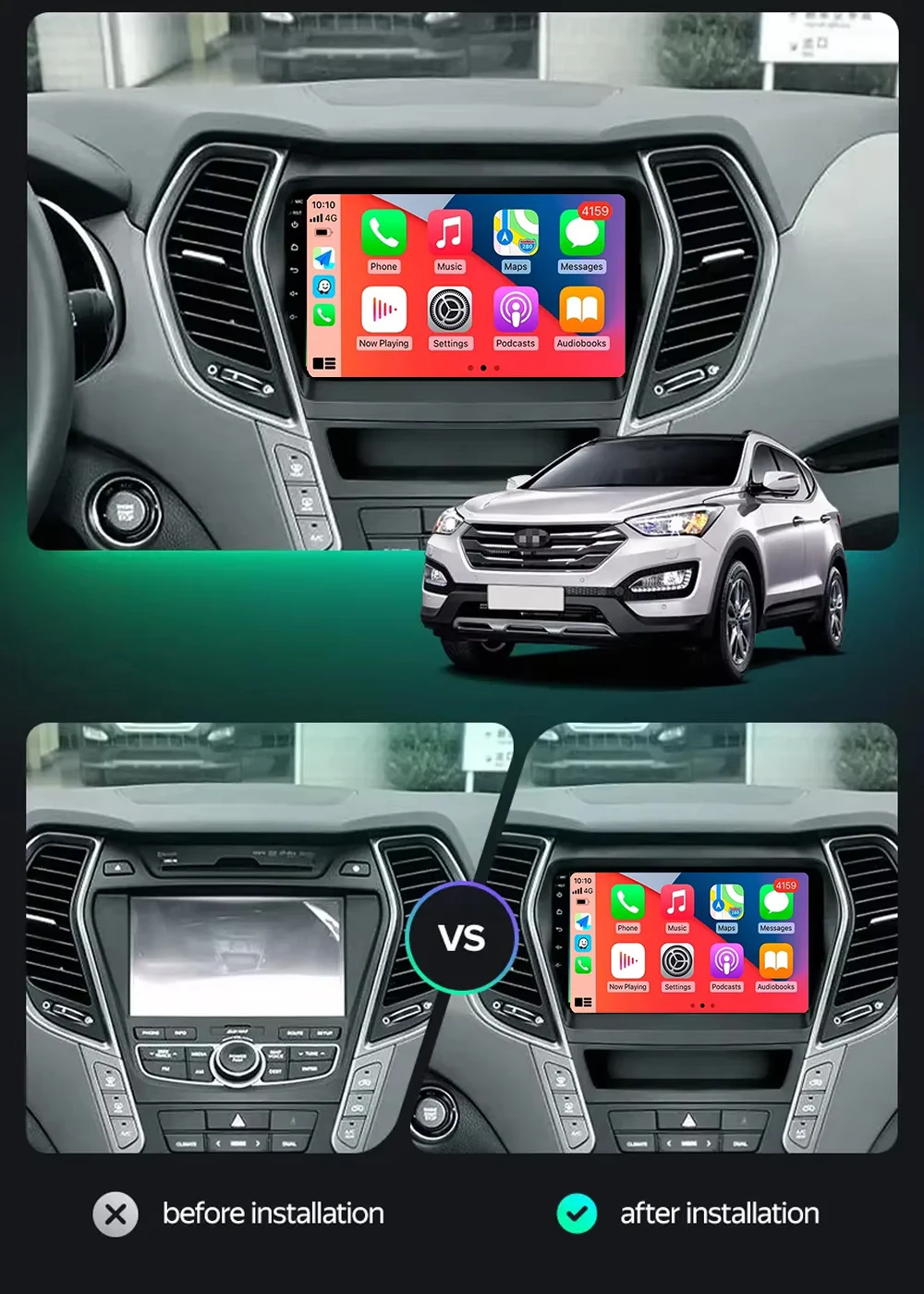 Фото Автомобильное радио Android 14 Carplay для Hyundai Santa Fe 3 Grand IX45 2012-2017 навигация GPS мультимедийный плеер WiFi + 4G стерео видео №2