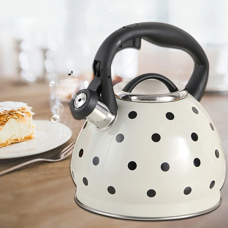 304 Stainless Steel Kettle Wave Point 3L Black Red Spherical Whistle Hot Water Pot Induction Cooker Household Kitchen Supplies