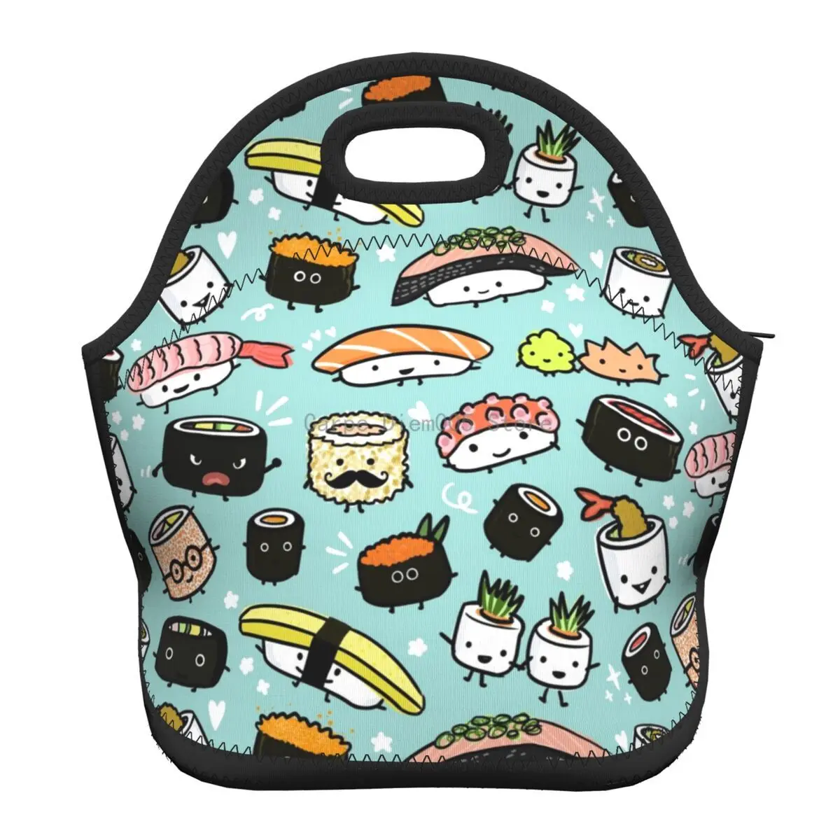 

Neoprene Cartoon Japanese Food Sushi Pattern Insulated Lunch Bags for School Office Picnic Cooler Thermal Lunch Box Women