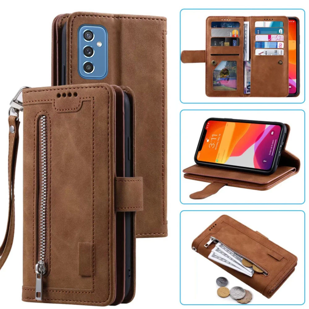 

9 Cards Wallet Case For Samsung Galaxy M52 Case Card Slot Zipper Flip Folio with Wrist Strap Carnival For Samsung M52 5G Cover